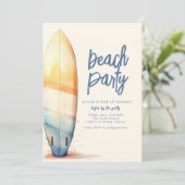Invitation Modèle d'invitation de Beach Party avec Surf Board (Debout devant)