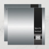 Invitation Modèle d'invitation de Black Silver Modern Party (Devant / Derrière)