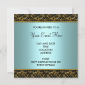 Invitation Modèle d'invitation de fête damassé noir sarcelle (Dos)