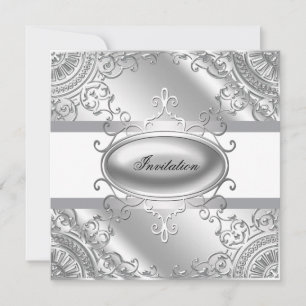 Invitation Modèle d'invitation de fête élégant blanc et argen