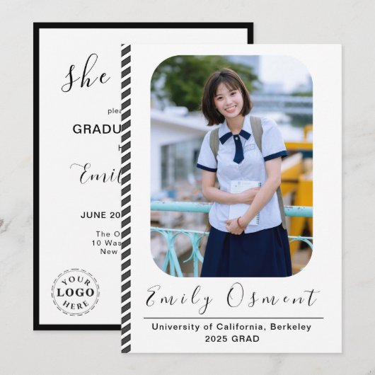 Invitation Modèle d'invitation de fin d'études élégant et att (Devant / Derrière)