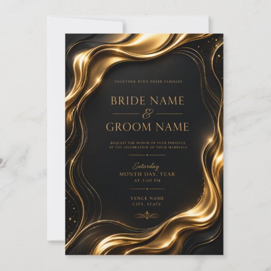 Invitation Modèle d'invitation de mariage 3D en or liquide de (Devant)