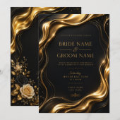 Invitation Modèle d'invitation de mariage 3D en or liquide de (Devant / Derrière)