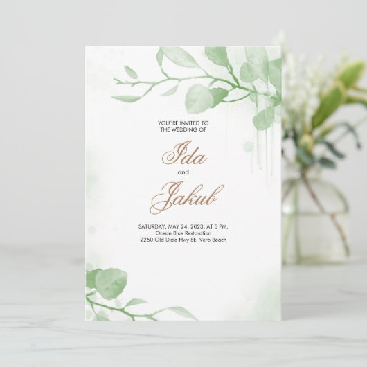 Invitation Modèle d'invitation de mariage avec verdure (Debout devant)