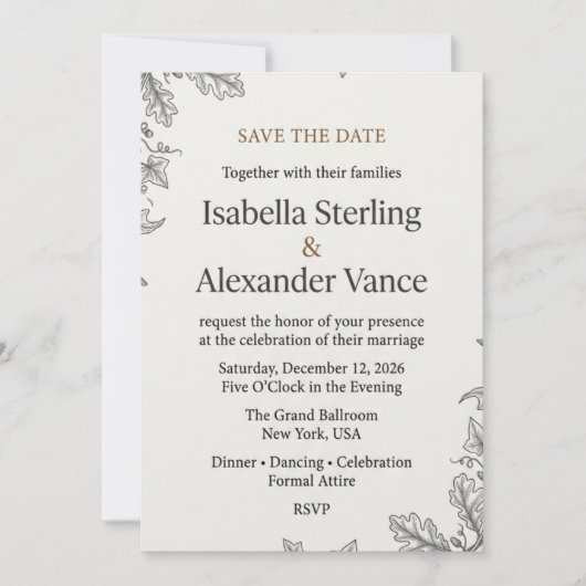 Invitation Modèle d'invitation de mariage botanique minimalis (Devant)