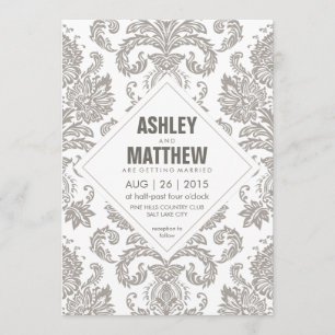 Invitation Modèle d'invitation de Mariage damassé Vintage mod