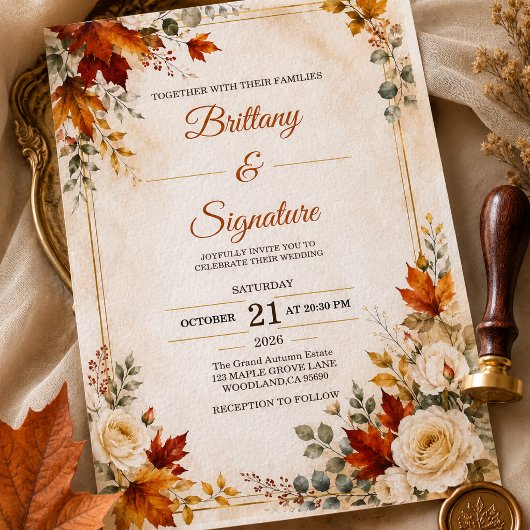 Invitation Modèle d'invitation de mariage d'automne de luxe