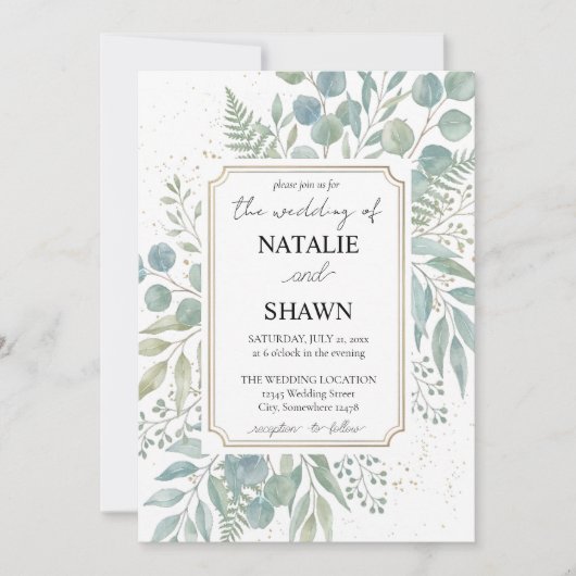 Invitation Modèle d'invitation de mariage Elegant Greenery (Devant)