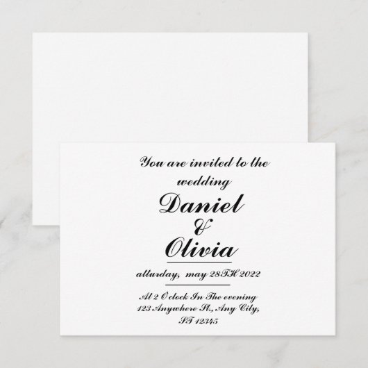Invitation Modèle d'invitation de mariage élégant simple (Devant / Derrière)