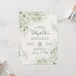 Invitation Modèle d'invitation de mariage floral vert élégant