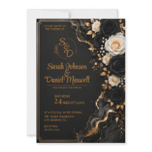 Modèle d'invitation de mariage Luxe Noir Or 3D
