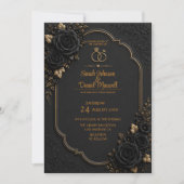 Invitation Modèle d'invitation de mariage luxe noir or 3D (Devant)