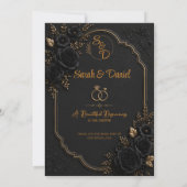Invitation Modèle d'invitation de mariage luxe noir or 3D (Dos)