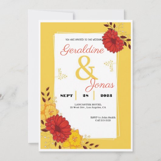 Invitation Modèle d'invitation de mariage or rouge (Devant)