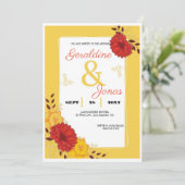Invitation Modèle d'invitation de mariage or rouge (Debout devant)