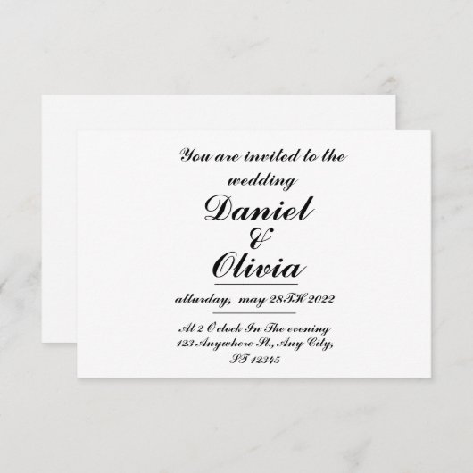 Invitation Modèle d'invitation de mariage simple et élégant (Devant / Derrière)