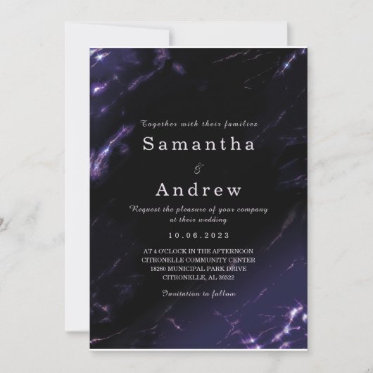 Invitation Modèle d'invitation de mariage violet et noir (Devant)