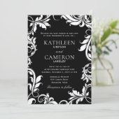 Invitation Modèle d'invitation Feuille Majestic | Black & Ecr (Debout devant)