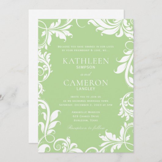 Invitation Modèle d'invitation Feuille Majestic | Vert pâle (Devant / Derrière)