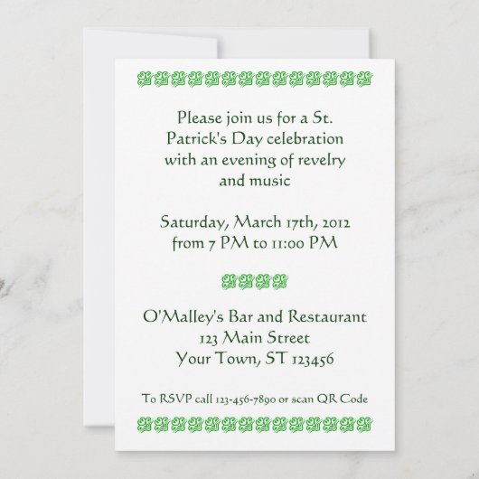 Invitation Modèle d'invitation Jour de l'Saint Patrick (Dos)