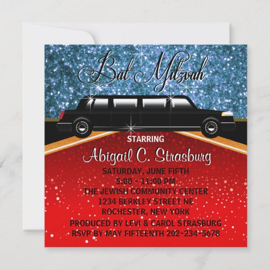 Invitation Modèle d'invitation Limo Star de Cinéma Glitz Glam (Devant)
