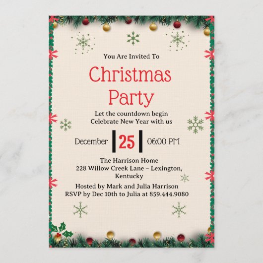 Invitation Modèle d'invitation moderne pour une fête de Noël (Devant)