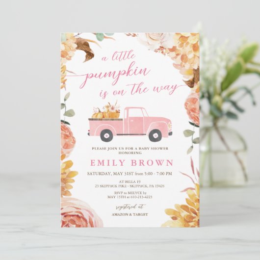 Invitation Modèle d'invitation pour Baby Shower Little Pumpki (Debout devant)