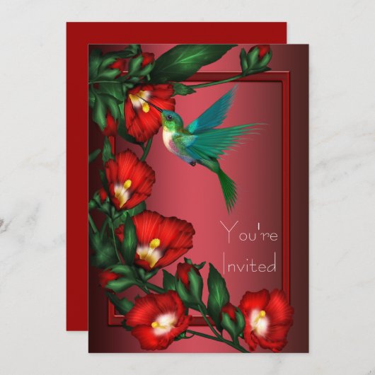 Invitation Modèle d'invitation pour colibri à fleurs d'hibisc (Devant / Derrière)