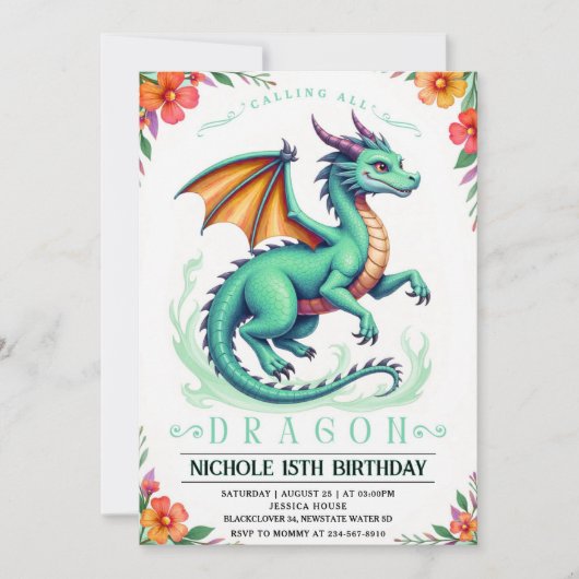 Invitation Modèle d'invitation pour l'anniversaire du Dragon  (Devant)
