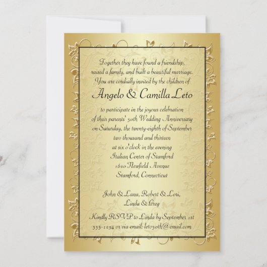 Invitation Modèle d'invitation pour les 50 ans de mariage ave (Dos)