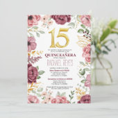 Invitation Modèle d'invitation Quinceañera à motifs floraux é (Debout devant)
