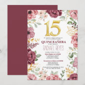 Invitation Modèle d'invitation Quinceañera à motifs floraux é (Devant / Derrière)