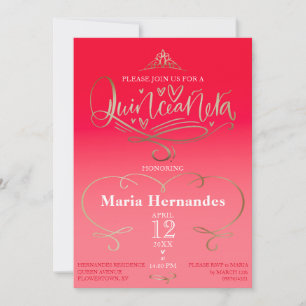 Invitation Modèle d'invitation Red Pink Quinceañera