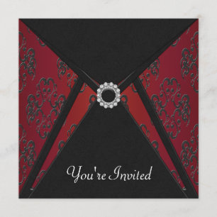 Invitation Modèle d'invitation rouge damas noir pour toutes o