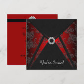 Invitation Modèle d'invitation rouge damassé noir pour toutes (Devant / Derrière)