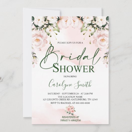 Invitation Modèle d'invitation Soft Blush Pink Bridal Douche (Devant)
