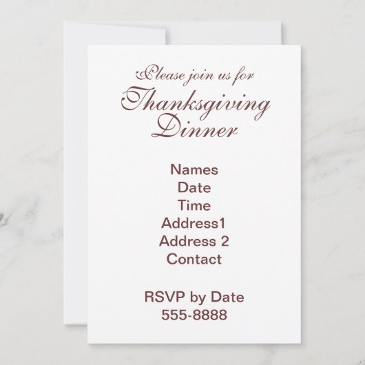 Invitation Modèle d'invitations de thanksgiving (Dos)