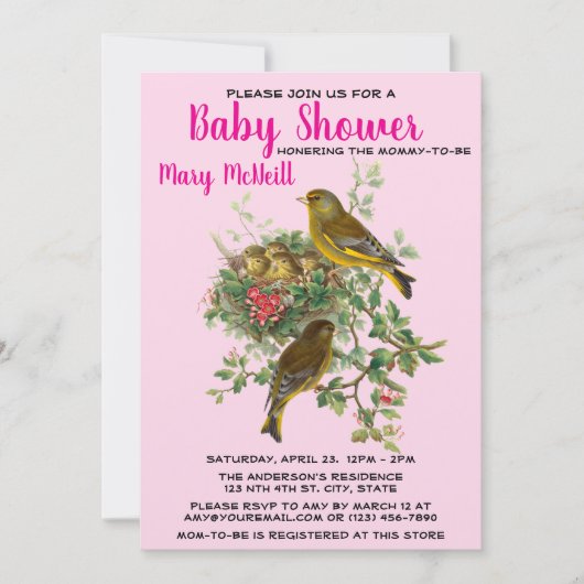 Invitation Modèle du Baby shower de nid d'oiseaux (Devant)