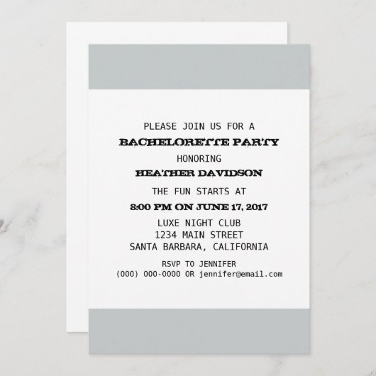 Invitation Modèle du Bachelorette (Devant / Derrière)