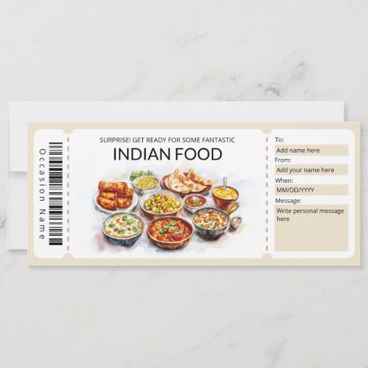 Invitation Modèle du bon-cadeau alimentaire indien modifiable (Devant)