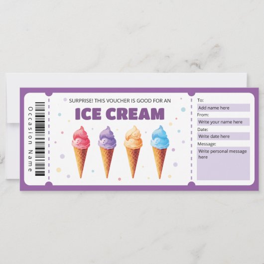 Invitation Modèle du certificat-cadeau de crème glacée, Sunda (Devant)