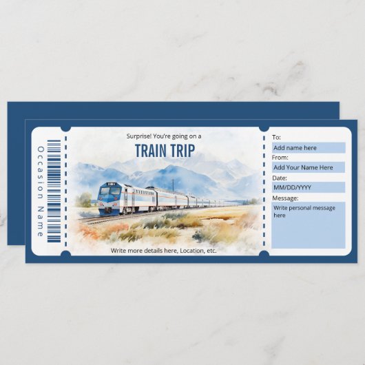Invitation Modèle du certificat-cadeau surprise Train Ticket (Devant / Derrière)