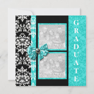 Invitation modèle du damas de graduation noir Aqua PERSONNALI