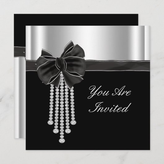 Invitation Modèle du Diamond Bow Silver Black Party (Devant / Derrière)