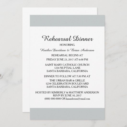 Invitation Modèle du dîner de répétition (Devant / Derrière)