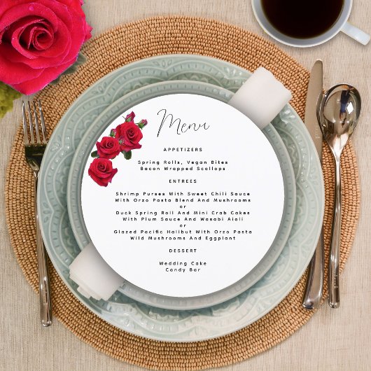 Invitation Modèle du menu Mariage rond Roses rouges