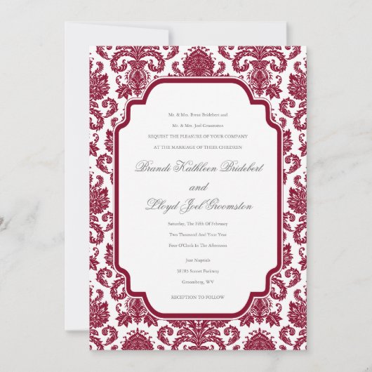Invitation Modèle du modèle Damask Mariage de Bourgogne (Devant)