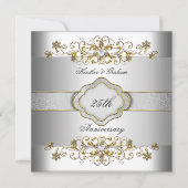 Invitation Modèle élégant 25e anniversaire argent or blanc (Devant)