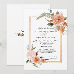 Invitation MODÈLE Elegant Rustique Automne Floral Mariage or