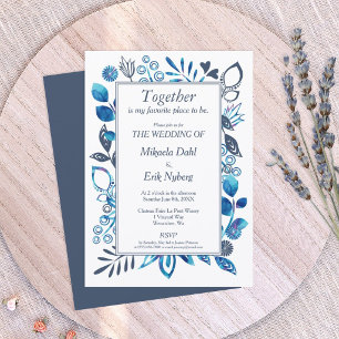 Invitation Modèle floral bleu cristal et gris bleu